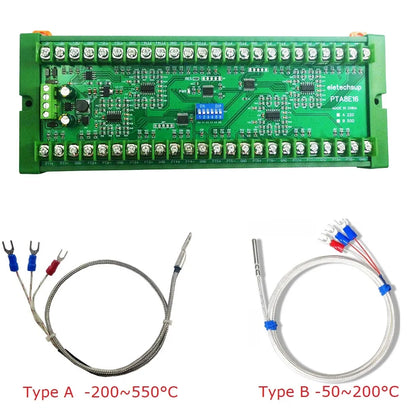 16CH PT100 Temperature Acquisition Module – DC 12/24V RS485 Modbus RTU Collector Board -40°C to +500°C for Industrial Monitoring PTA8E16