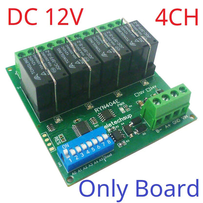 RYN404E/RYN408F 4/8CH Pluggable Relay Module – RS485 Modbus RTU with DIP Switch Slave ID & Baud Rate for PLC Automation