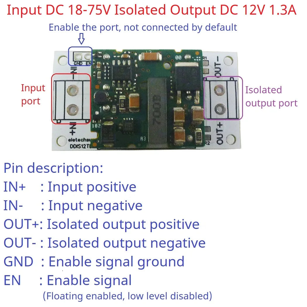 DDIS12TD 36V 48V 60V to 12V 1.3A Isolated DC-DC Converter – 18-75V Step-Down Regulator Module with Isolation Protection for E-Bike Solar UPS