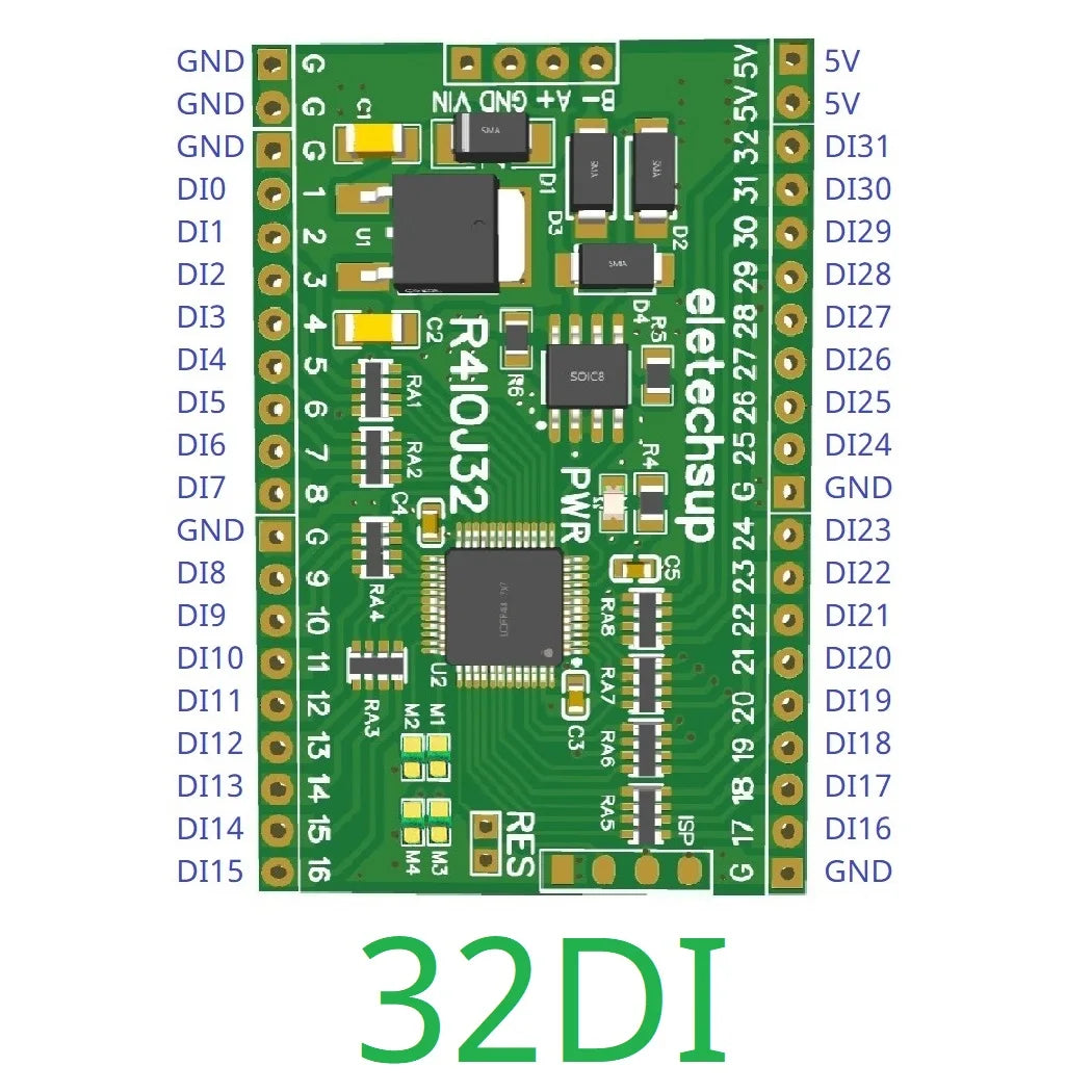 R4IOJ32 5 IN 1 32DI/32DO/16DI-16DO/8DI-24DO/24DI-8DO Modbus Rtu Digital 5V 3.3V TTL IO RS485 2.54mm Pin Core Board