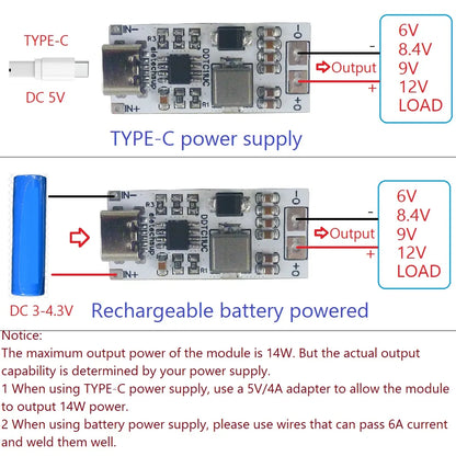 14W Type-C Step-Up Converter – DC 5V to 6V/8.4V/9V/12V Adjustable Voltage Regulator Boost Module with USB-C Input/Output DDTC11UC
