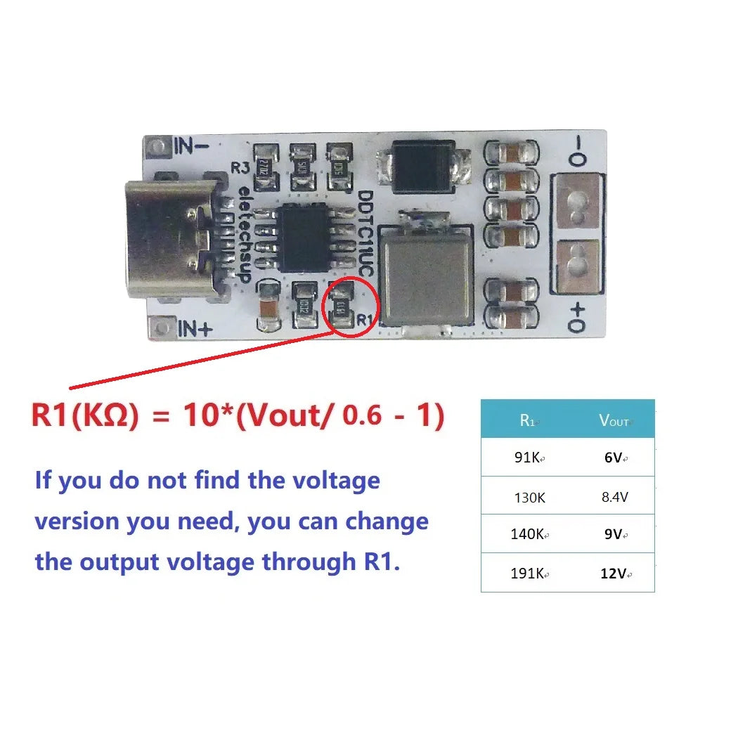 14W Type-C Step-Up Converter – DC 5V to 6V/8.4V/9V/12V Adjustable Voltage Regulator Boost Module with USB-C Input/Output DDTC11UC
