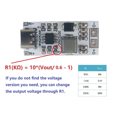 14W Type-C Step-Up Converter – DC 5V to 6V/8.4V/9V/12V Adjustable Voltage Regulator Boost Module with USB-C Input/Output DDTC11UC