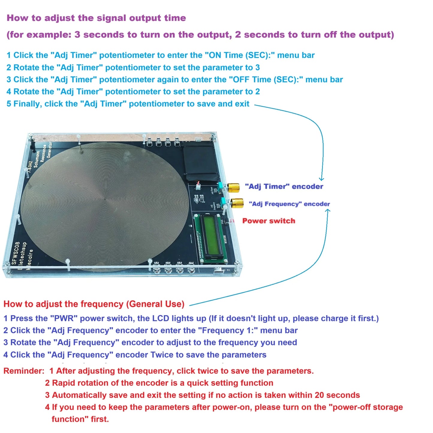 SFWSC08 8CH 250mm Schumann Resonance Generator – 25 Frequencies 7.83Hz Sleep Aid Device with 0.01-100000Hz Adjustable for Meditation Relaxation