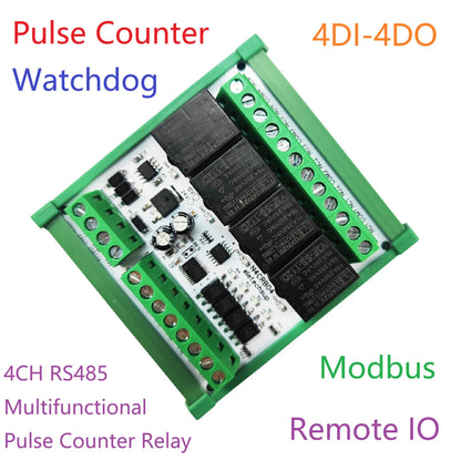 4CH Pulse Counter RS485 Relay Module – Modbus RTU Remote IO Controller with Multifunctional Wired Control for Simple PLC Replacement N4CRB04