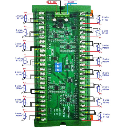 16CH PT100 Temperature Acquisition Module – DC 12/24V RS485 Modbus RTU Collector Board -40°C to +500°C for Industrial Monitoring PTA8E16