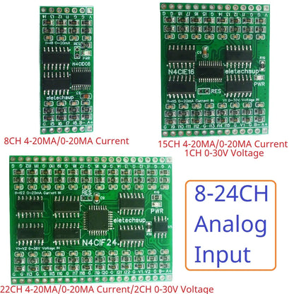 N4CI 8-24 Channel Industrial Analog Input Module – Modbus RTU 4-20mA/0-20mA/0-5V/0-10V Current Voltage Data Collector for PLC Sensor Monitoring