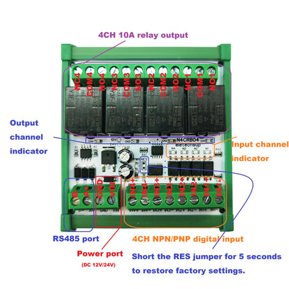 4CH Pulse Counter RS485 Relay Module – Modbus RTU Remote IO Controller with Multifunctional Wired Control for Simple PLC Replacement N4CRB04