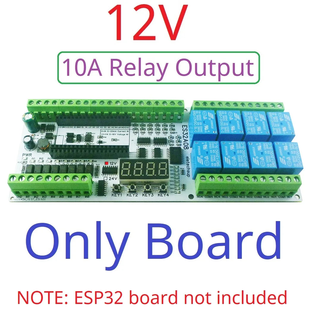 ES32A08 ESP32 Industrial IO Expansion Board – 8AI-8DI-8DO Relay Module with RS485 Modbus & WiFi for PLC Automation IoT DIY