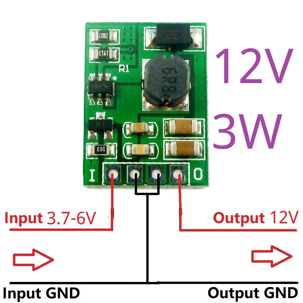 DDEN12MB 3.7V to 5V/6V/9V/12V DC-DC Boost Converter – Step-Up Voltage Regulator Module for 18650 Li-ion Li-Po Battery Portable Power DIY