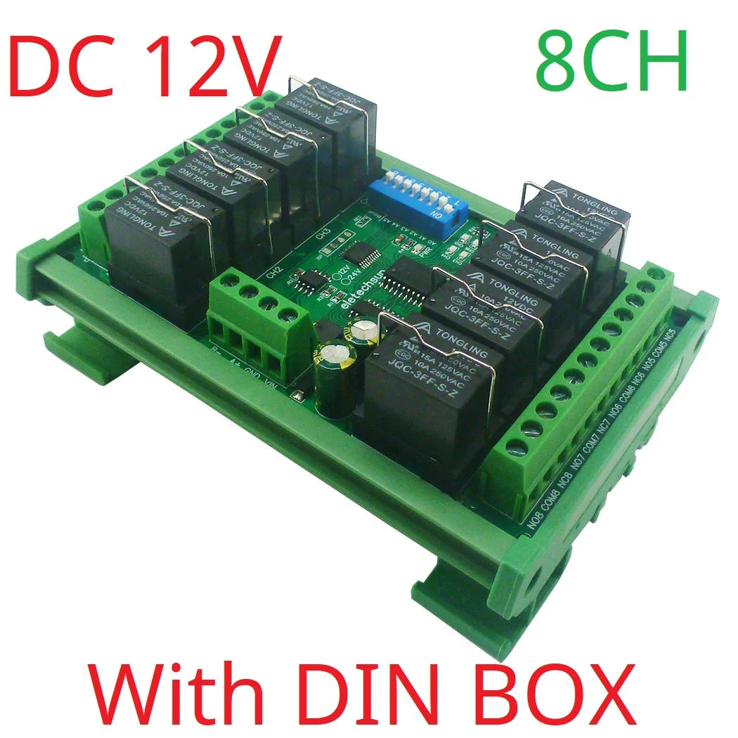 RYN404E/RYN408F 4/8CH Pluggable Relay Module – RS485 Modbus RTU with DIP Switch Slave ID & Baud Rate for PLC Automation