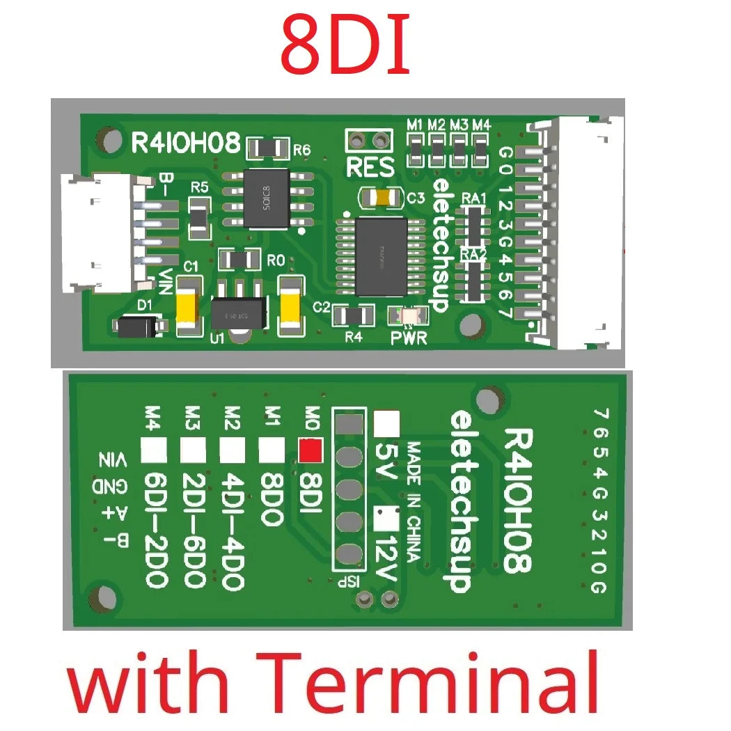 R4IOH08 Mini 8CH RS485 Multifunction DI-DO Module – 5 Modes NPN/PNP Configurable Digital IO Board Modbus RTU for PLC Expansion DC 5V/12V/24V
