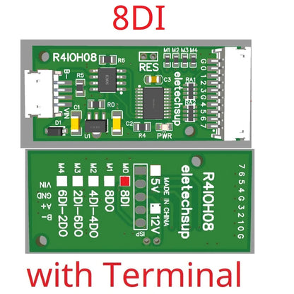 R4IOH08 Mini 8CH RS485 Multifunction DI-DO Module – 5 Modes NPN/PNP Configurable Digital IO Board Modbus RTU for PLC Expansion DC 5V/12V/24V