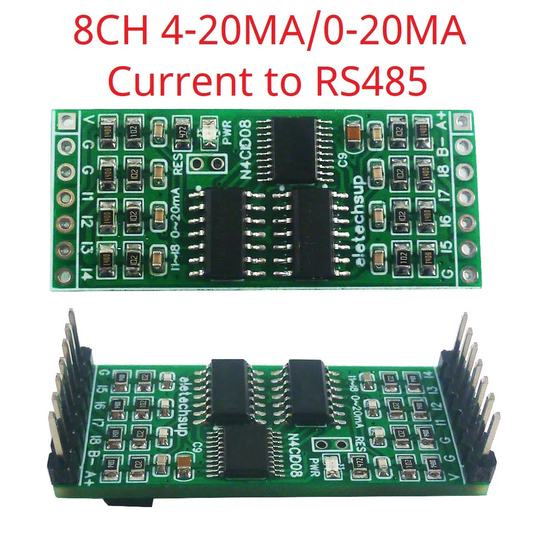 N4CID08/N4CIE16/N4CIF24 8-24CH 4-20mA/0-30V to RS485 Converter – 2.54mm Pin Modbus RTU Analog Input ADC Collector Board for PLC SCADA DCS