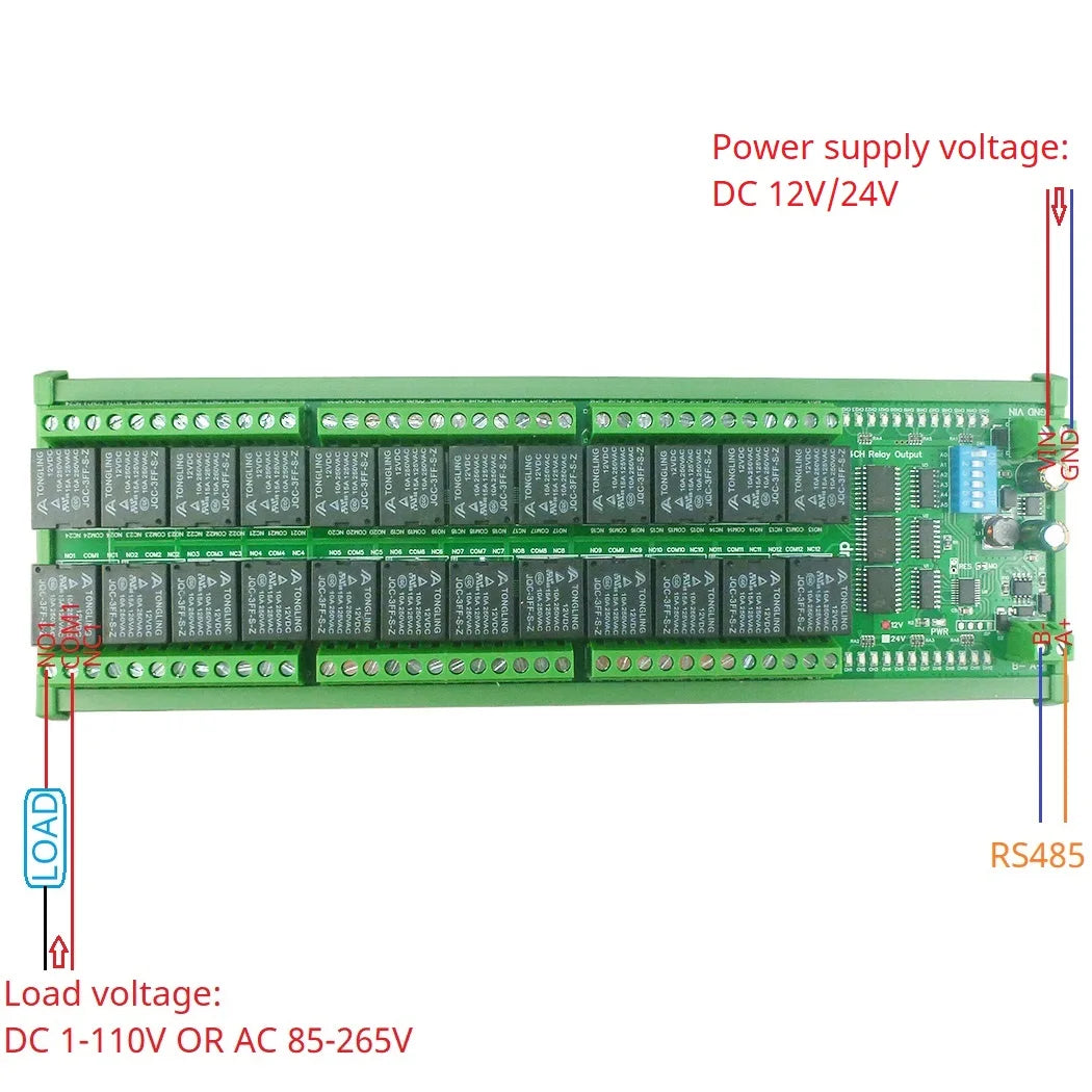 N4DOJ24 24CH RS485 Relay Module – 10A Modbus RTU with ON/OFF Momentary Delay Latch for PLC IO Expansion Smart Home DIY