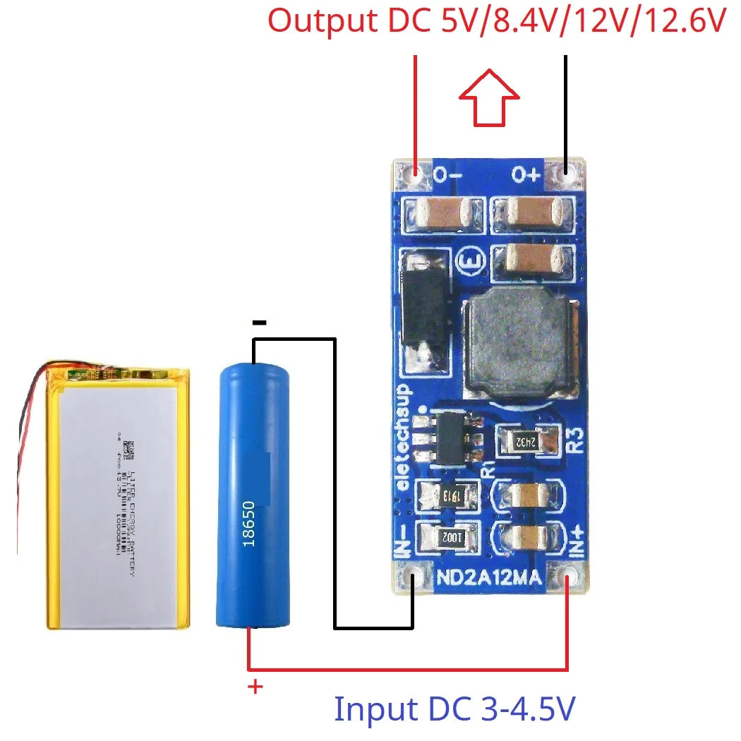 ND2A12MA 8W DC-DC Boost Converter – 2.6-6V to 5V/8.4V/12V Step-Up Module with UVL OTP OVP SCP for LED Li-ion Lipo