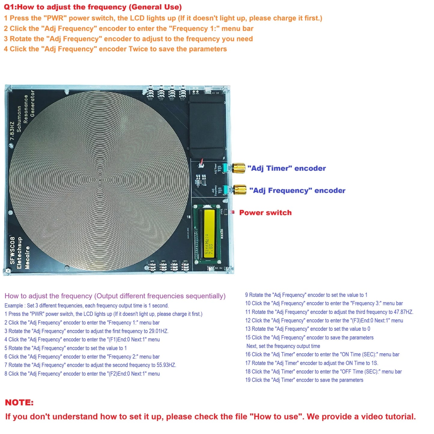 SFWSC08 8CH 250mm Schumann Resonance Generator – 25 Frequencies 7.83Hz Sleep Aid Device with 0.01-100000Hz Adjustable for Meditation Relaxation