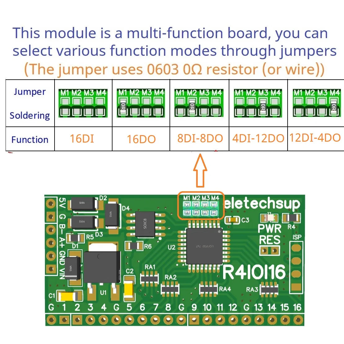 Modbus RTU Digital I/O RS485 Board – 16DI/16DO/8DI-8DO/4DI-12DO/12DI-4DO Selectable for Arduino ESP32 ESP8266 PLC Smart Home