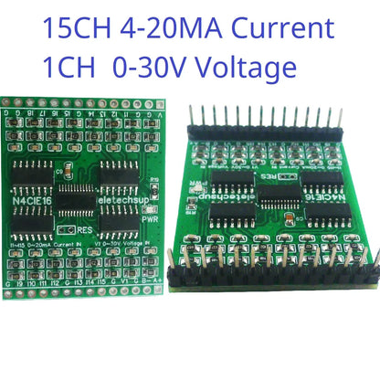 N4CIE16 16CH Remote IO Core Board – 15x 4-20mA Current & 1x 0-30V Voltage Input Modbus RTU RS485 2.54mm Pin ADC Module for PLC SCADA