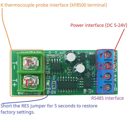 N4KTA01 K-Type Thermocouple to RS485 Converter – -200 to 1350°C Modbus RTU Digital Temperature Measurement Board for PLC Industrial Automation