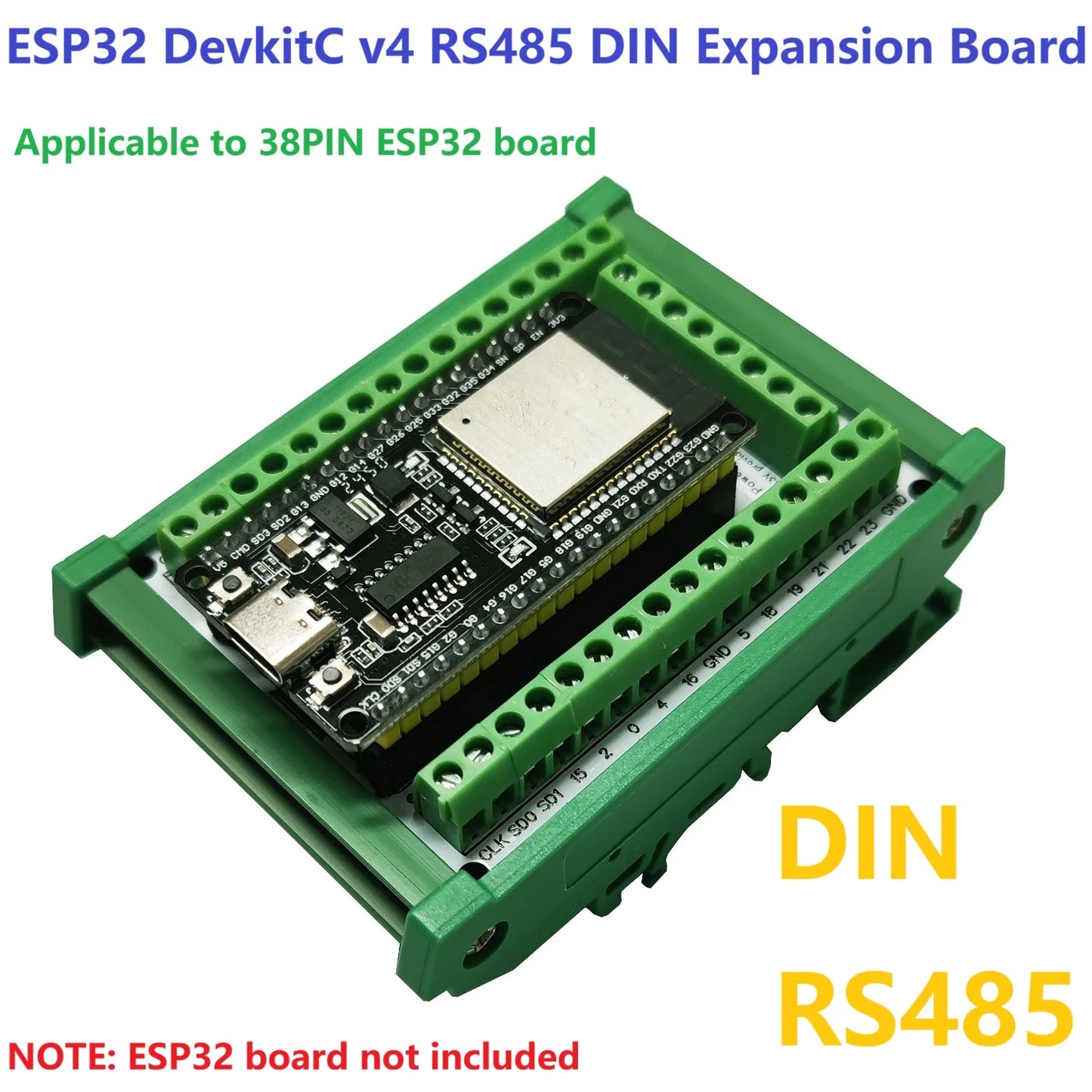 ES38485 ESP32 DevKitC V4 RS485 DIN Rail Expansion Board – 38PIN 2.4G WiFi BLE IoT Remote IO with 7-30V Power Input & 5V 3.3V Output