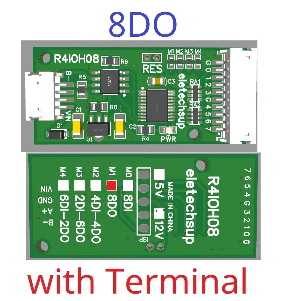 R4IOH08 Mini 8CH RS485 Multifunction DI-DO Module – 5 Modes NPN/PNP Configurable Digital IO Board Modbus RTU for PLC Expansion DC 5V/12V/24V