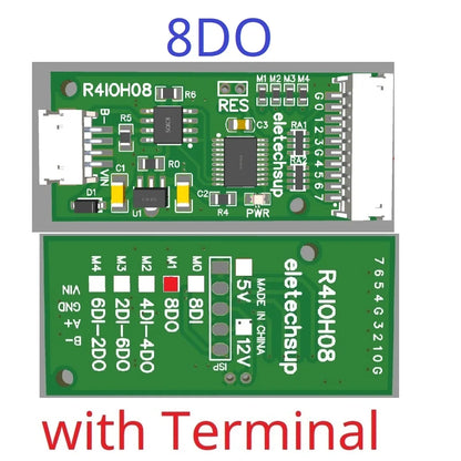 R4IOH08 Mini 8CH RS485 Multifunction DI-DO Module – 5 Modes NPN/PNP Configurable Digital IO Board Modbus RTU for PLC Expansion DC 5V/12V/24V