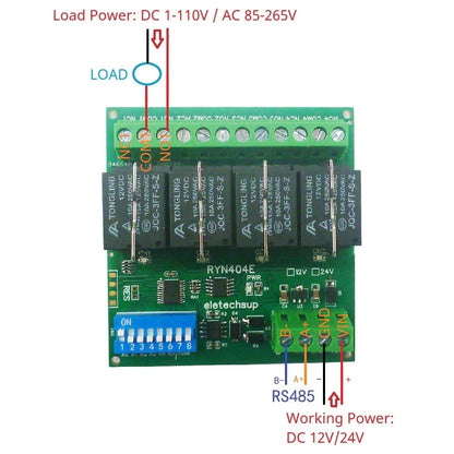 RYN404E/RYN408F 4/8CH Pluggable Relay Module – RS485 Modbus RTU with DIP Switch Slave ID & Baud Rate for PLC Automation